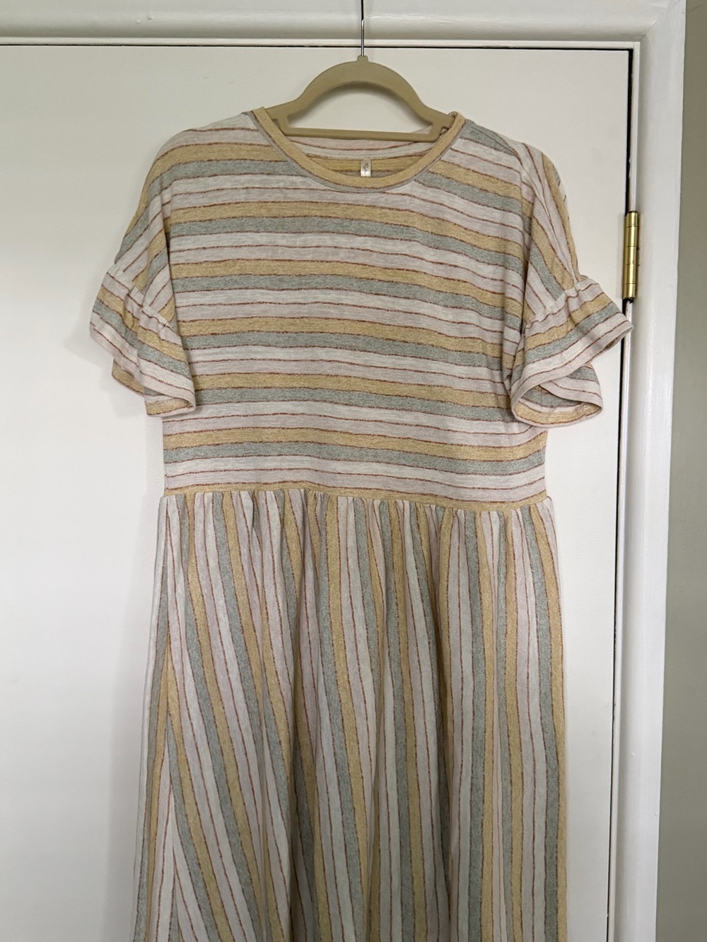 Rylee and Cru Striped Ruffle Sleeve Dress in Cream and Yellow - Picture 1 of 1